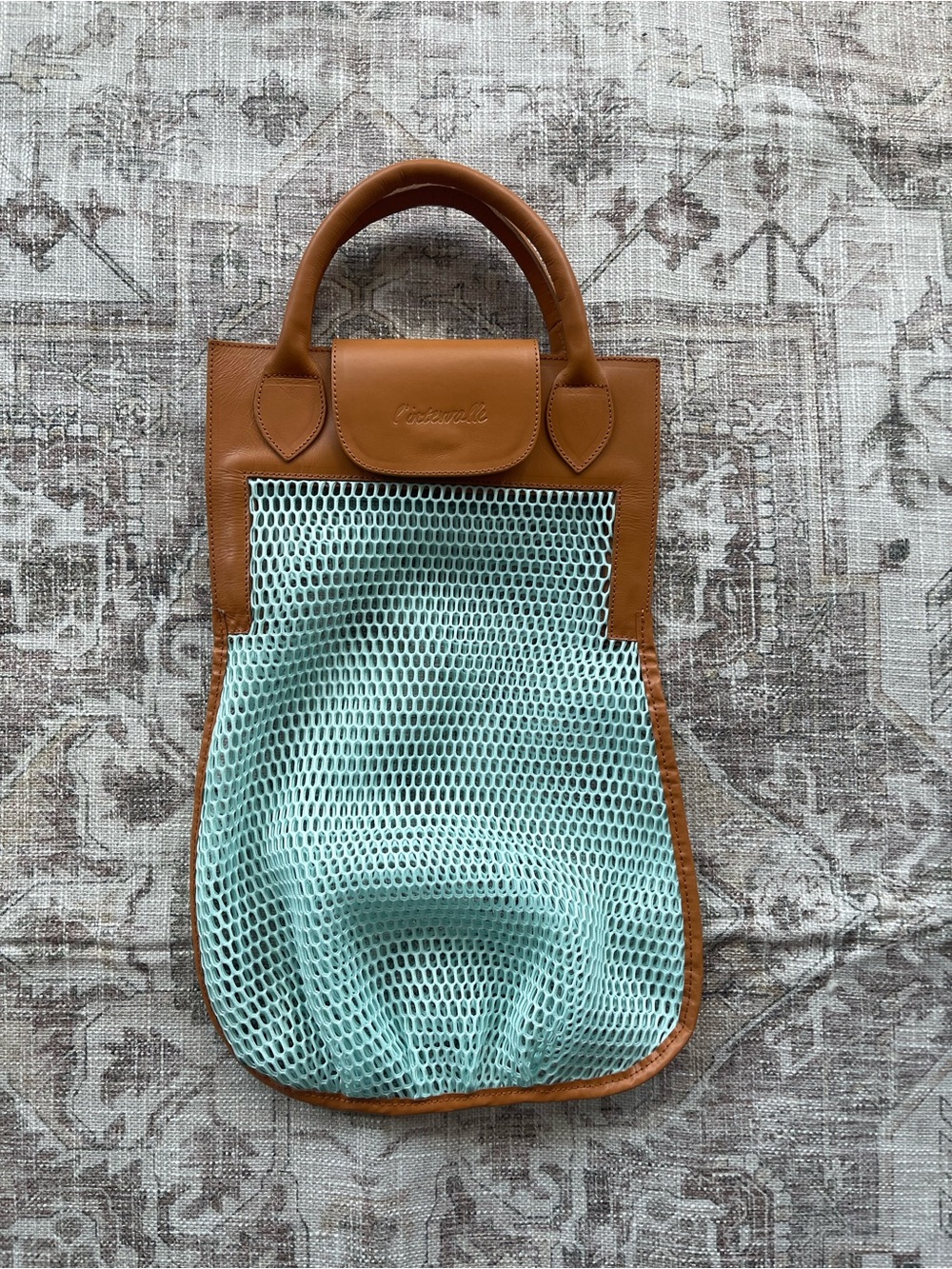 L'INTERVALLE Tan Leather & Mint Mesh Shopper Tote